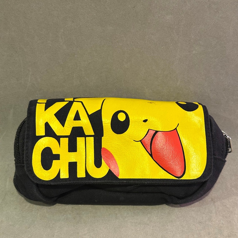 Pokemon Pikachu‎ KA-CHU Canvas Pouch Two Zipper Compartment Case Black Yellow